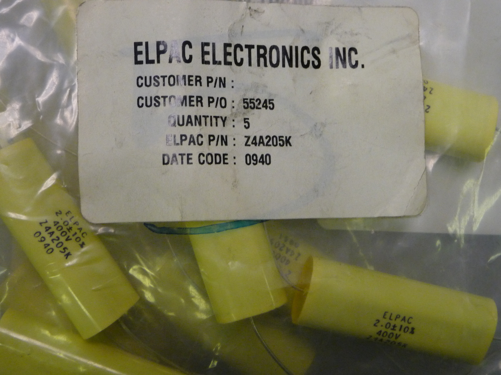 ELPAC Electronics Z4A205K Qty of 10 per Lot Capacitor fixed metallized paper
