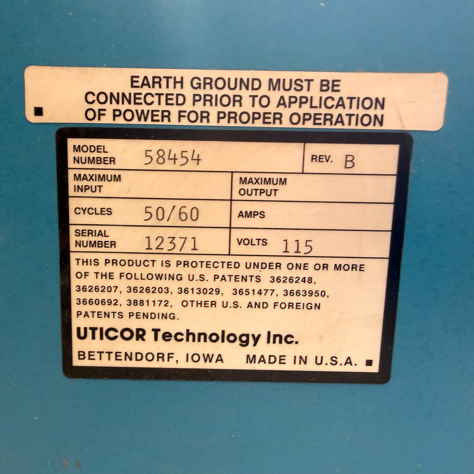 UTICOR TECHNOLOGY 58454 WELDER CONTROL BOX 115V 50/60