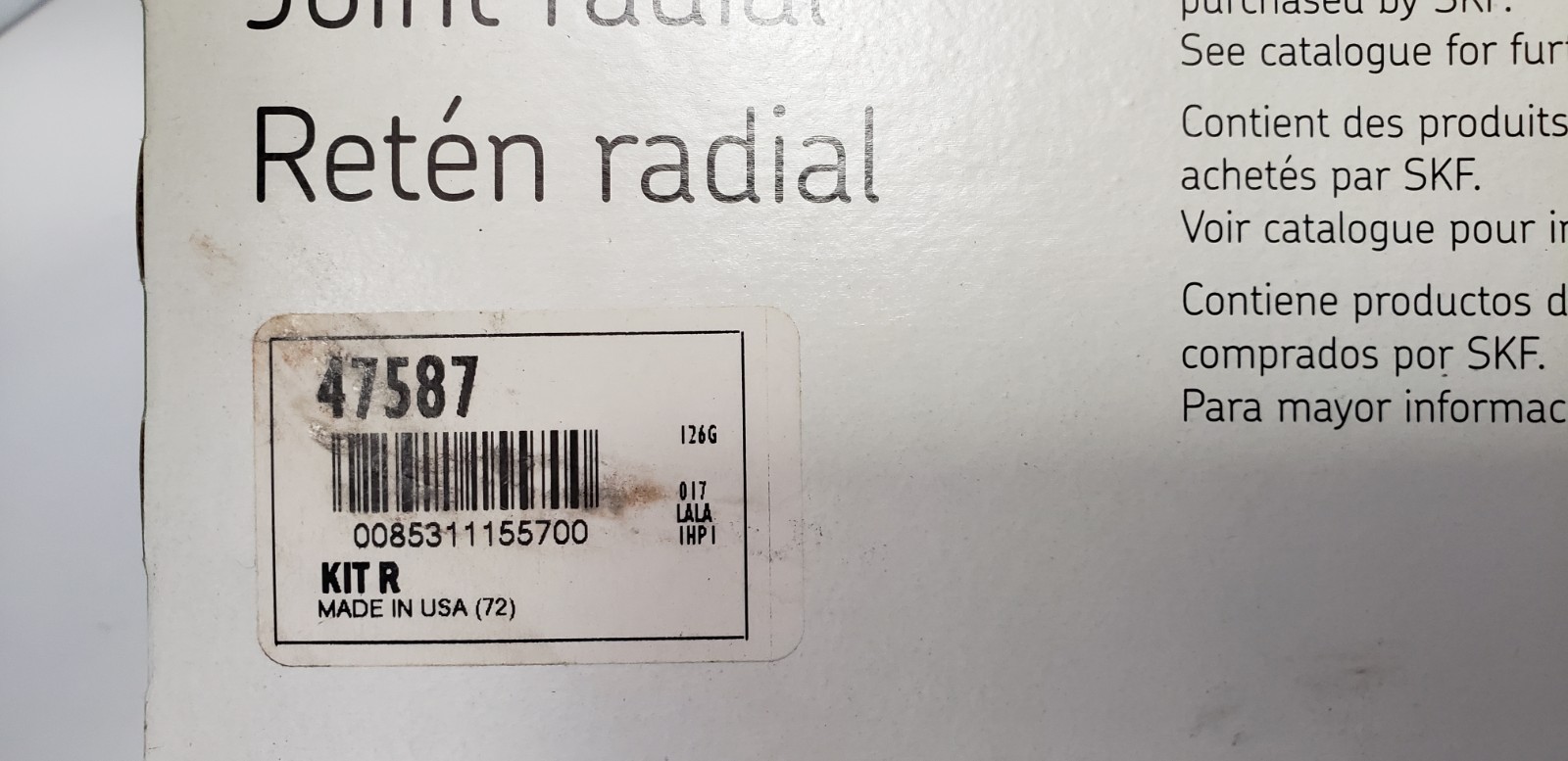SKF 47587 SEAL/SLEEVE KIT, 4-3/4″ x 6-1/4″ x 1/2″, KIT R, NIB