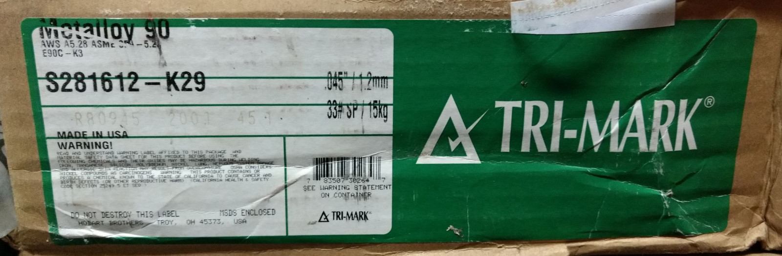 1 NEW SPOOL TRI-MARK S281612-K29 METALLOY 90 GAS-SHIELDED WELDING WIRE NIB