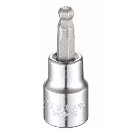 Westward 54Tm45 3/8 In Drive Ball Hex Socket Bit Sae 7/32 In Tip, 1 7/8 In L