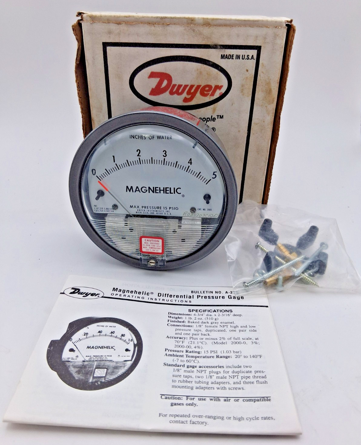 Dwyer 2005 Magnehelic Pressure Gauge 0-5″ Range