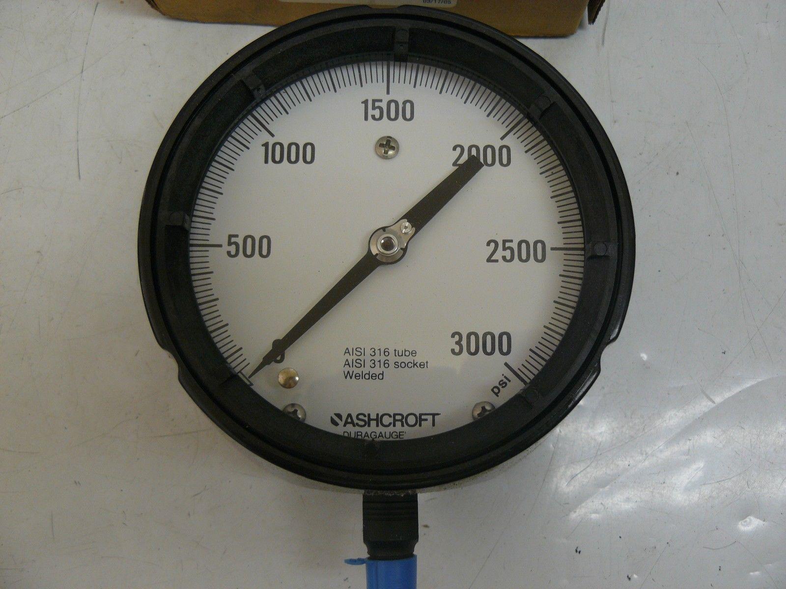 NEW ASHCROFT 45 1279 SS 02L DURAGAUGE 0-3000 PSI SIZE 4 1/2″ DIAL