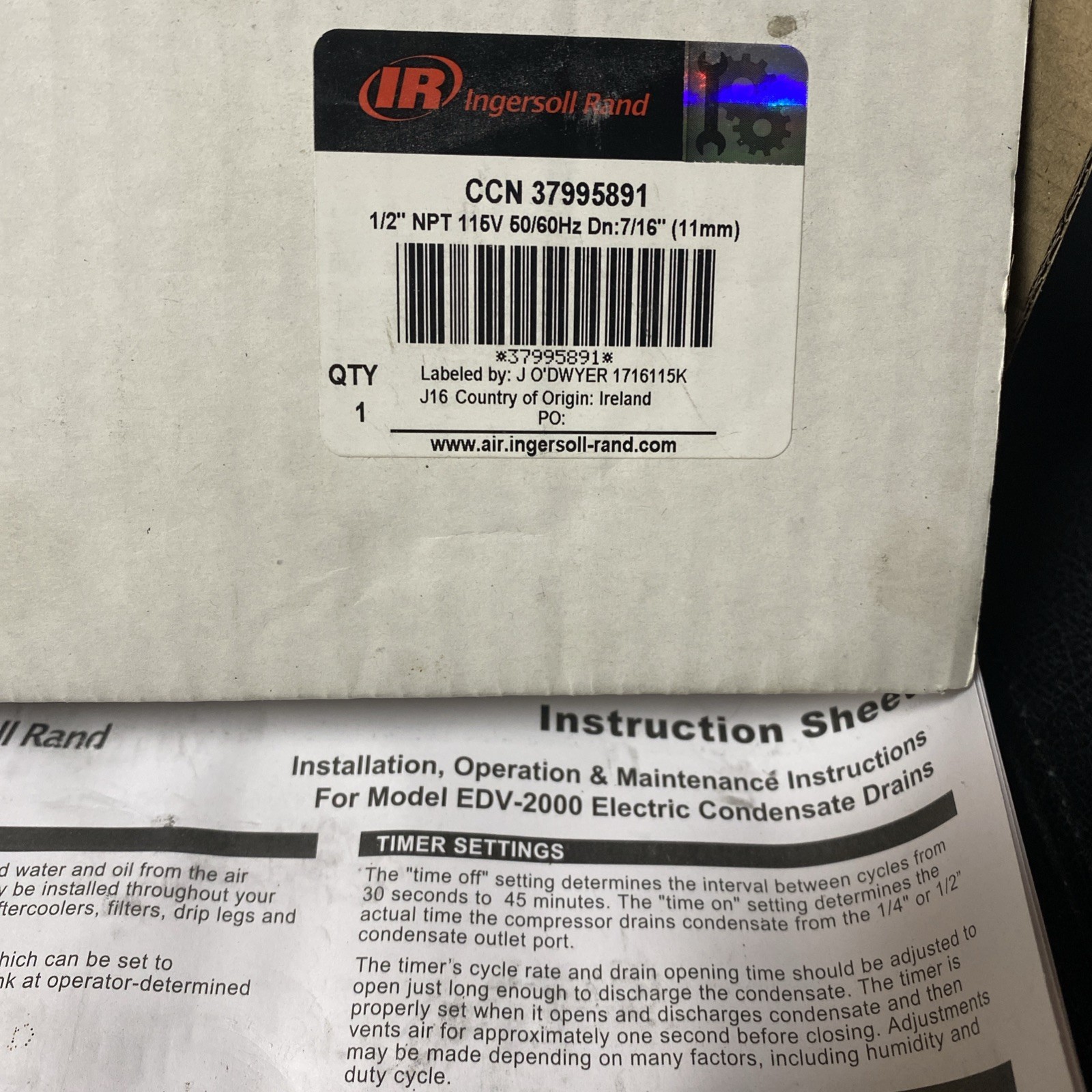 Automatic Drain Valve for Compressor 37995891 115V,1/2 In. size 1.6 gpm 4N444