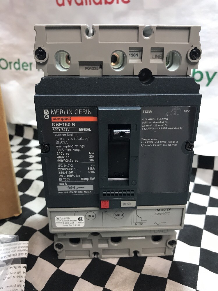 MERLIN GERIN CIRCUIT BREAKER NSF150N, 3P, 50A, 347V, SHIPSAMEDAY BOX 3 “C”