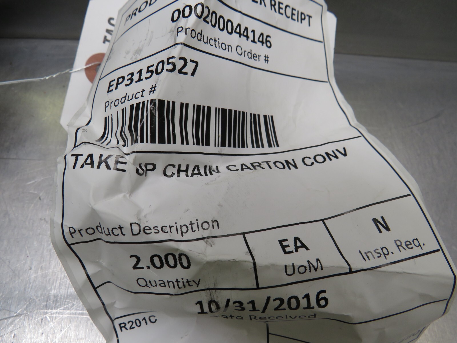 Evergreen Packaging EP3150527 Take Up Chain Carton Conv.