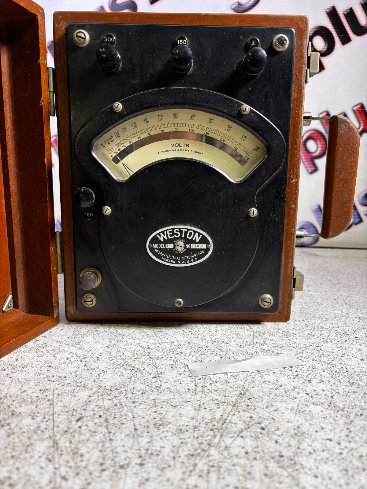 Vintage Antique Weston Model 341 AC Voltmer In Original Wooden Case