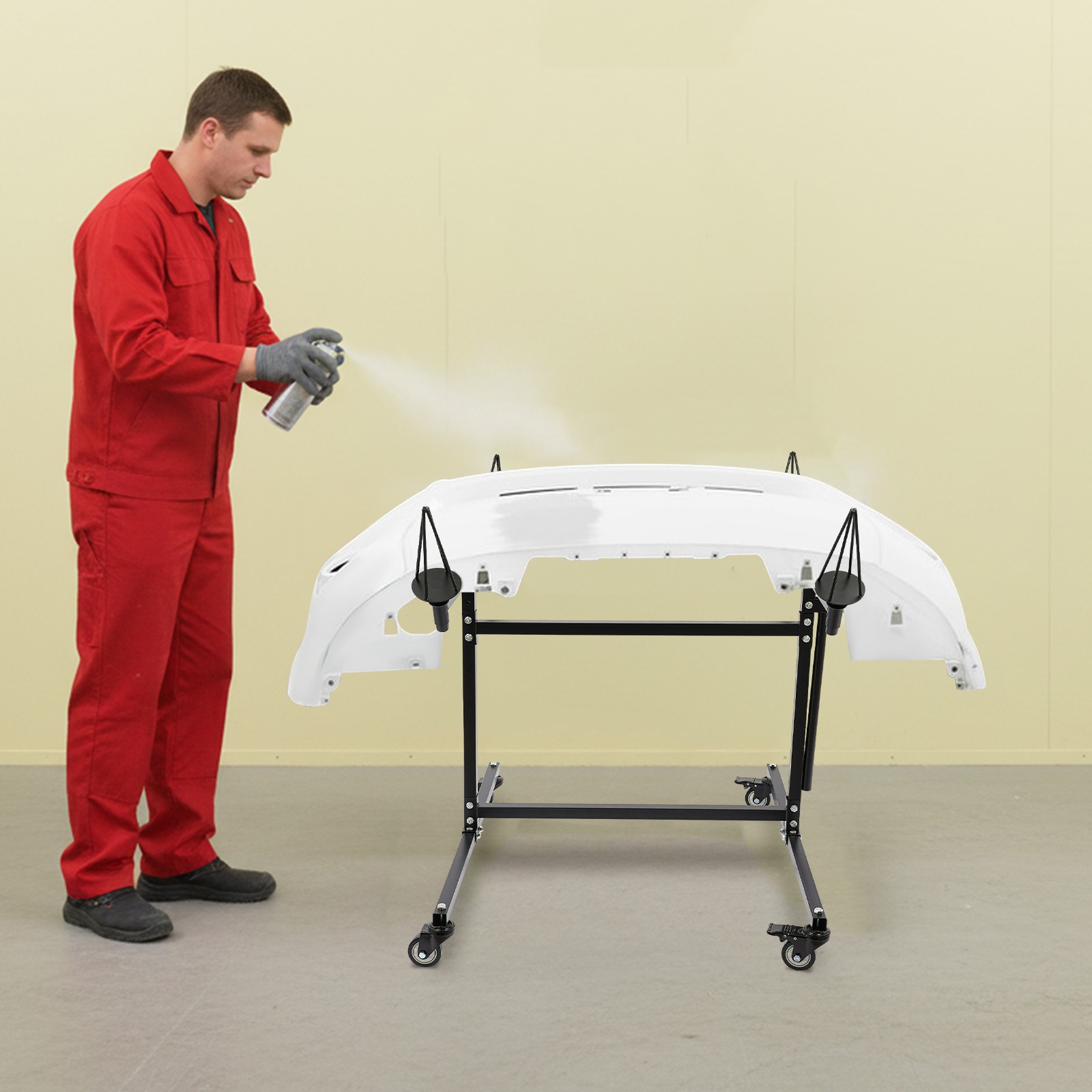F02 Rotating Wheel Paint Stand Rack 300lbs Capacity Tilted With 4 Swivel Casters