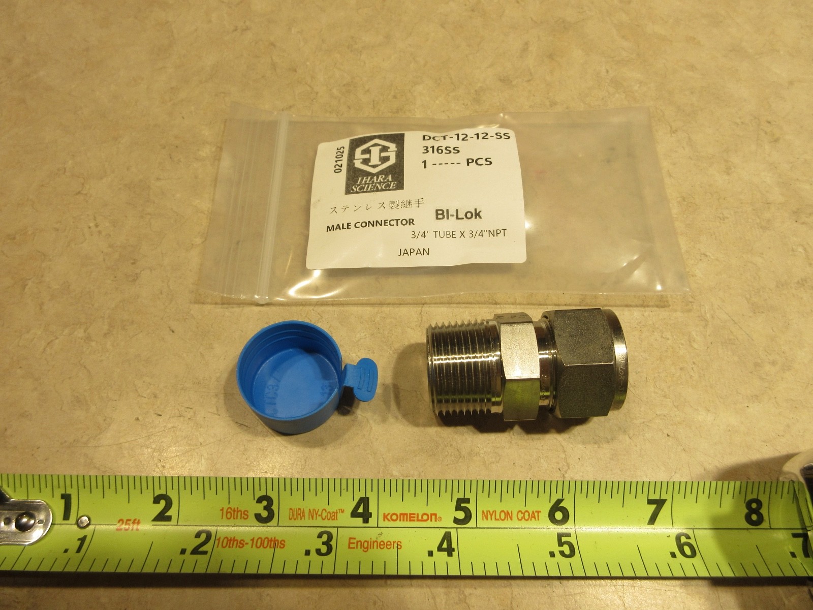 IHARA DCT-12-12-SS, MALE TUBE CONNECTOR, 3/4″ TUBE X 3/4″ NPT, AB0267