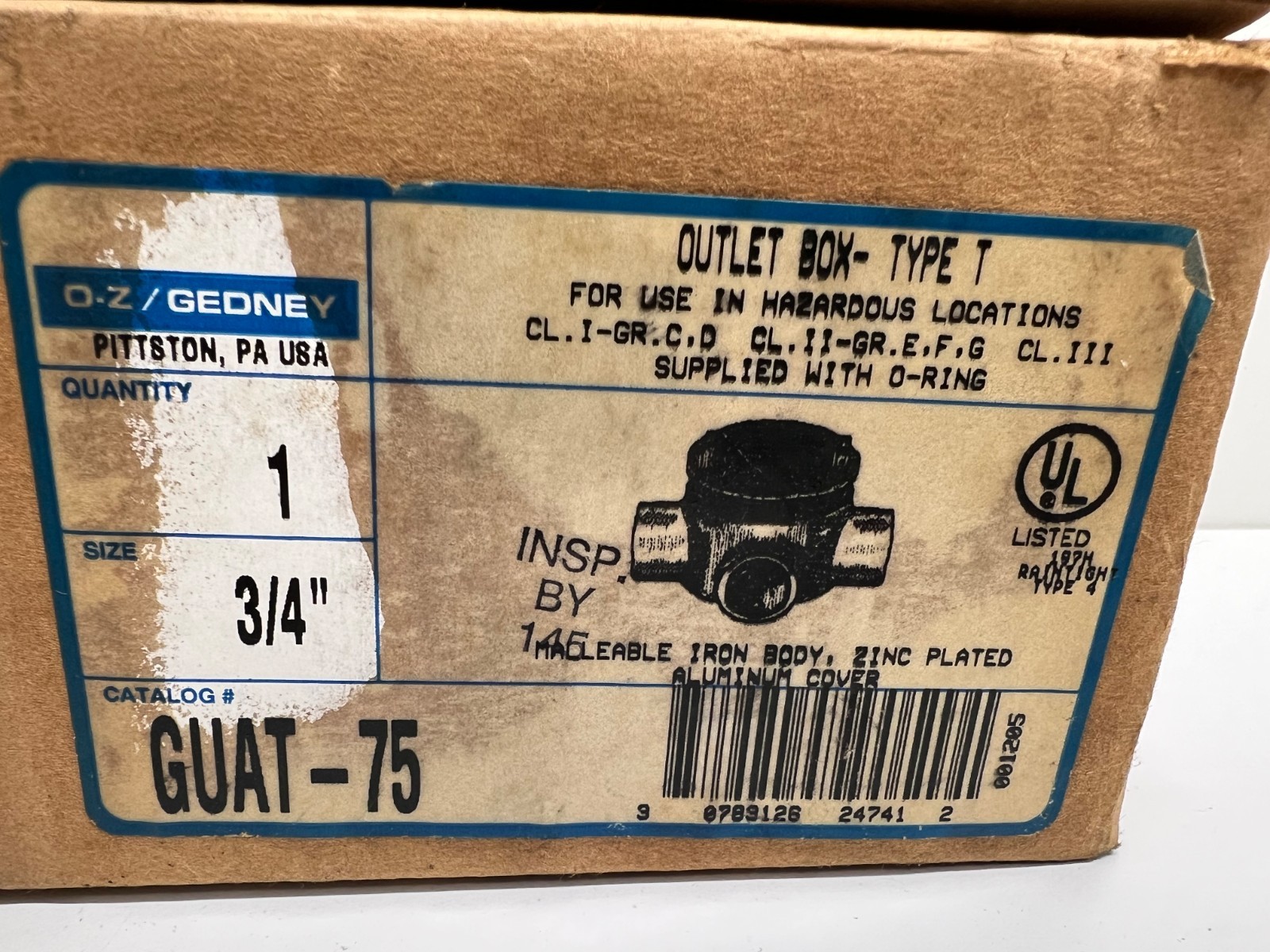 NEW IN BOX! EGS O-Z/GEDNEY EXPLOSION PROOF OUTLET BOX GUAT-75