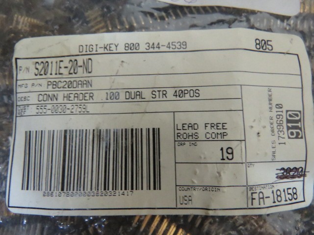 SULLINS PBC20DAAN Qty of 50 per Lot HEADER40.100 DUAL STR