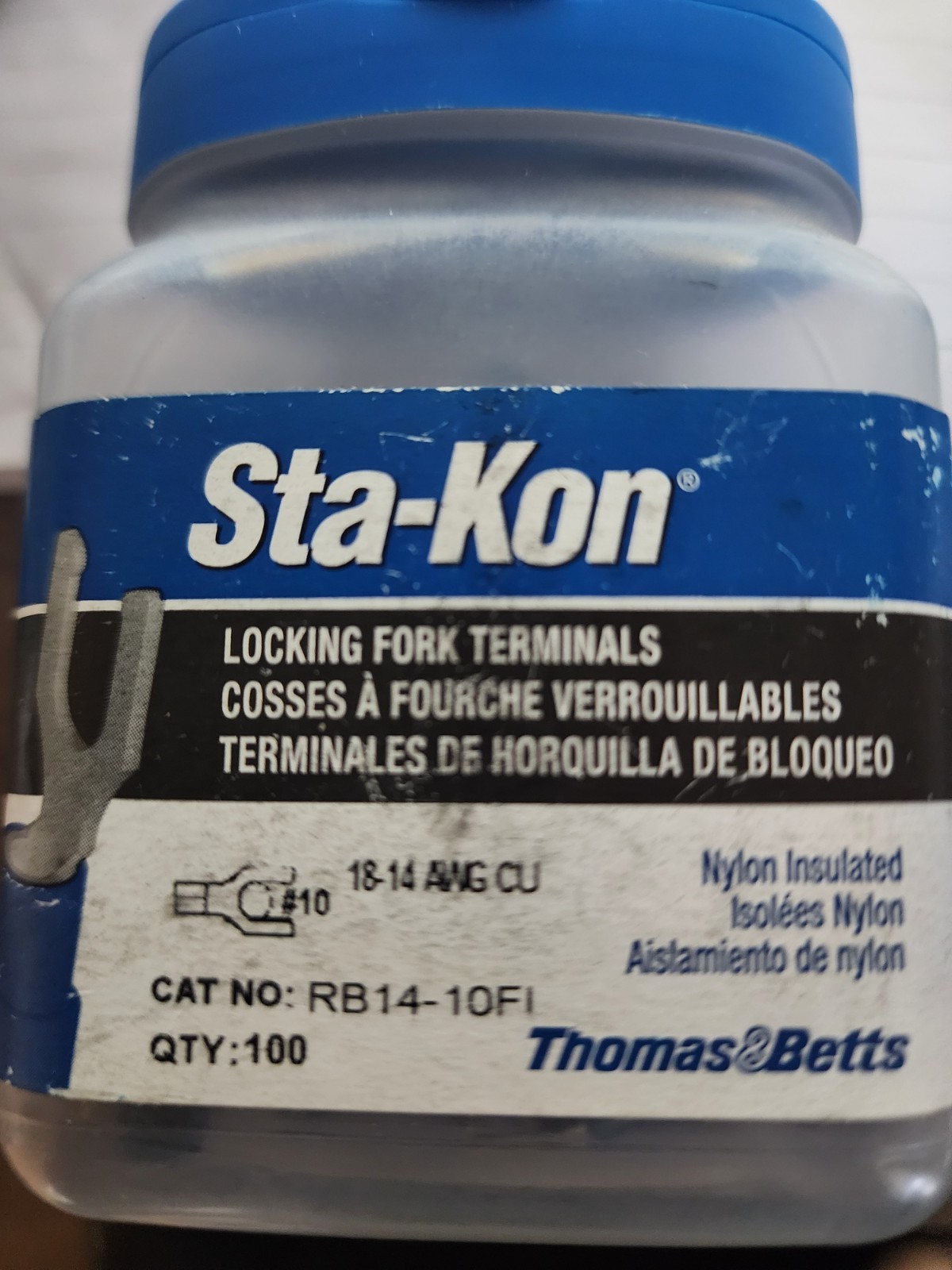 Sta-Kon Rb14-10Fl Fork Terminal, #10, 14 Awg, 600 V, Nylon Insulated, 100ea