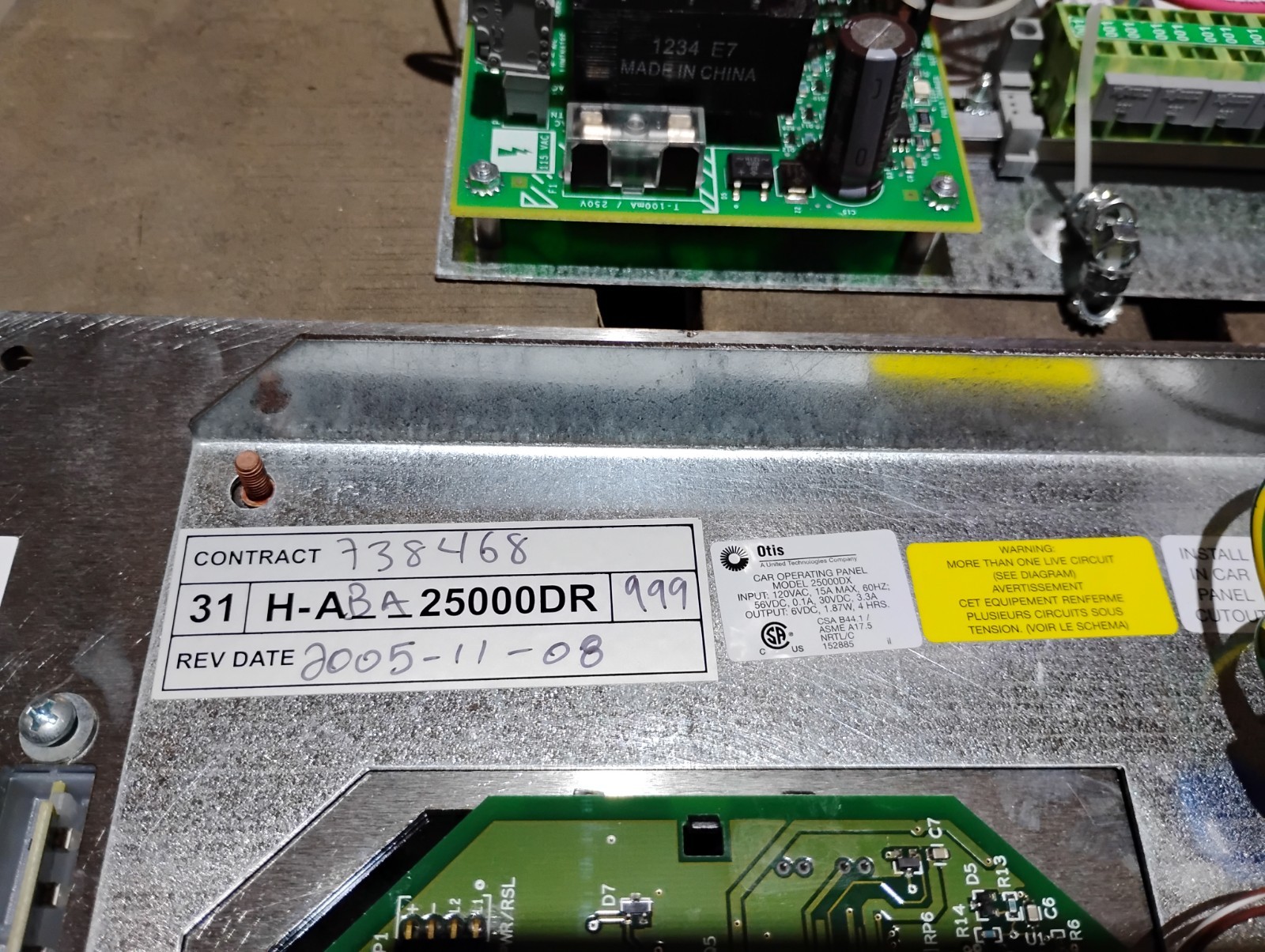 Otis 2500DX Stainless Elevator Car Operating Panel Kit