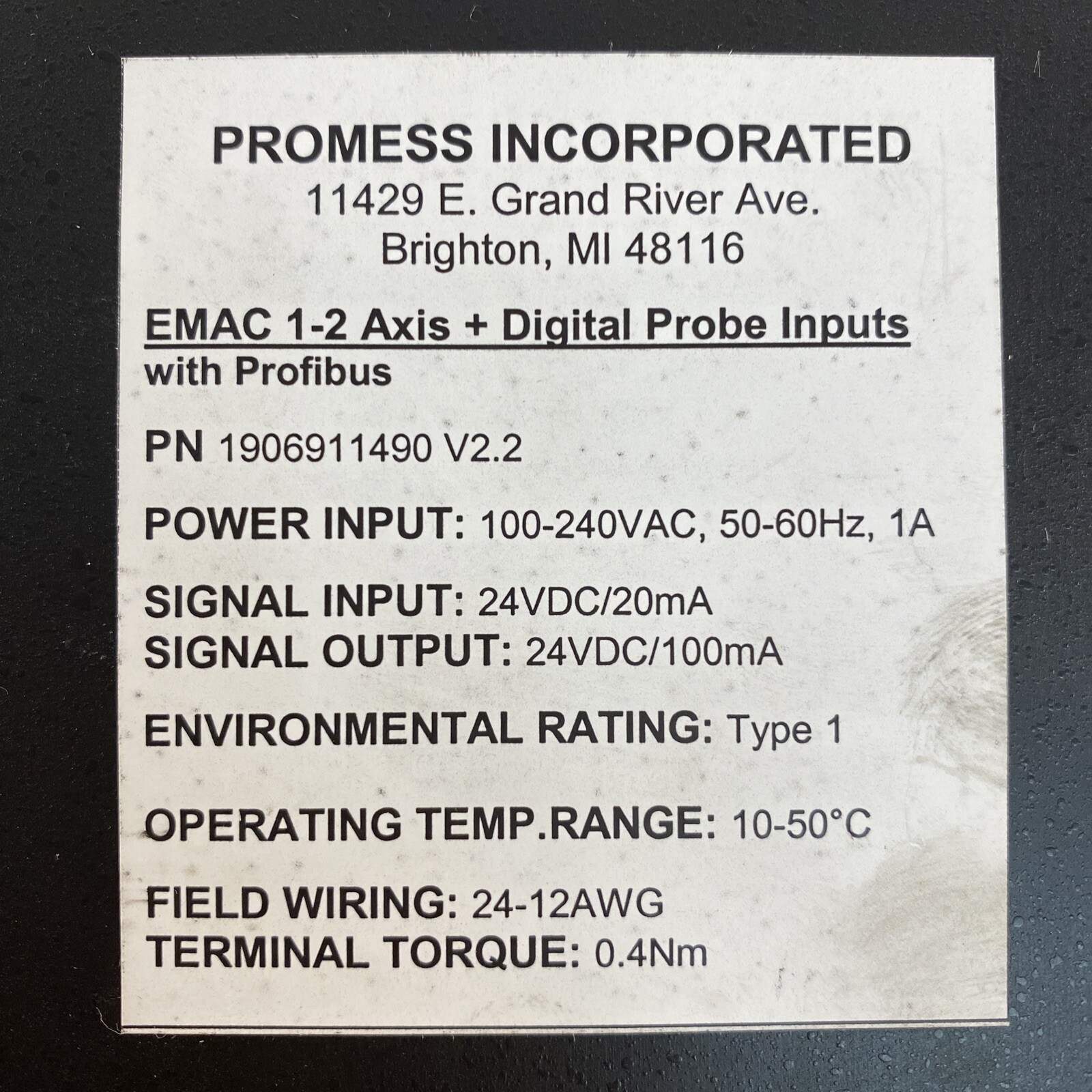 Promess 1906911490 V2.2 EMAC 1-2 Axis + Digital Probe Inputs with Profibus