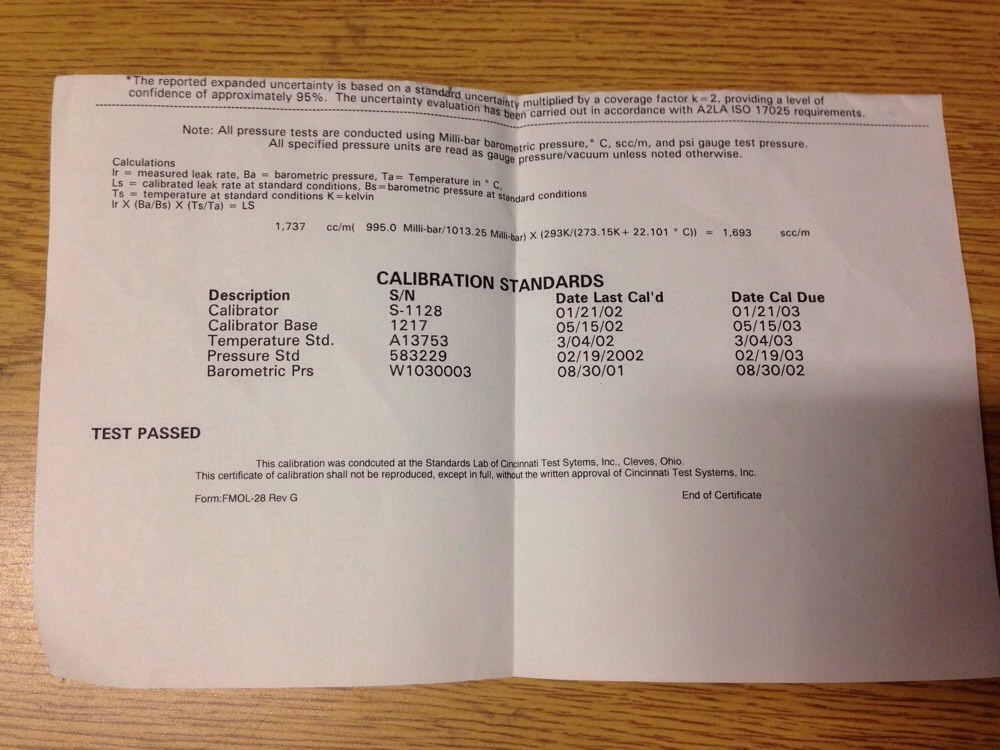 Cincinnati Test Systems 420-2048.00scc/m-40.0psig-21, EX0I6235, I-6235, #1645P4