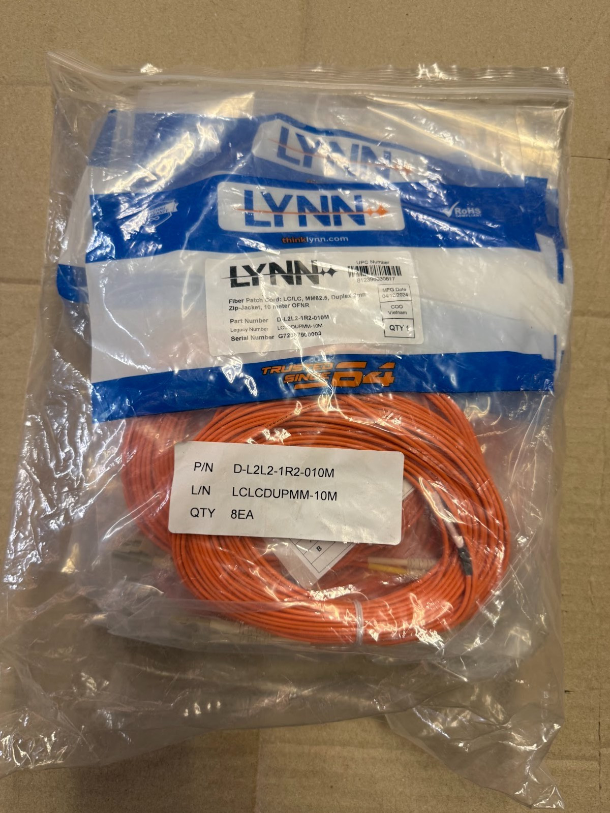 Lynn D-L2L2-1R2-010M, 8 Each