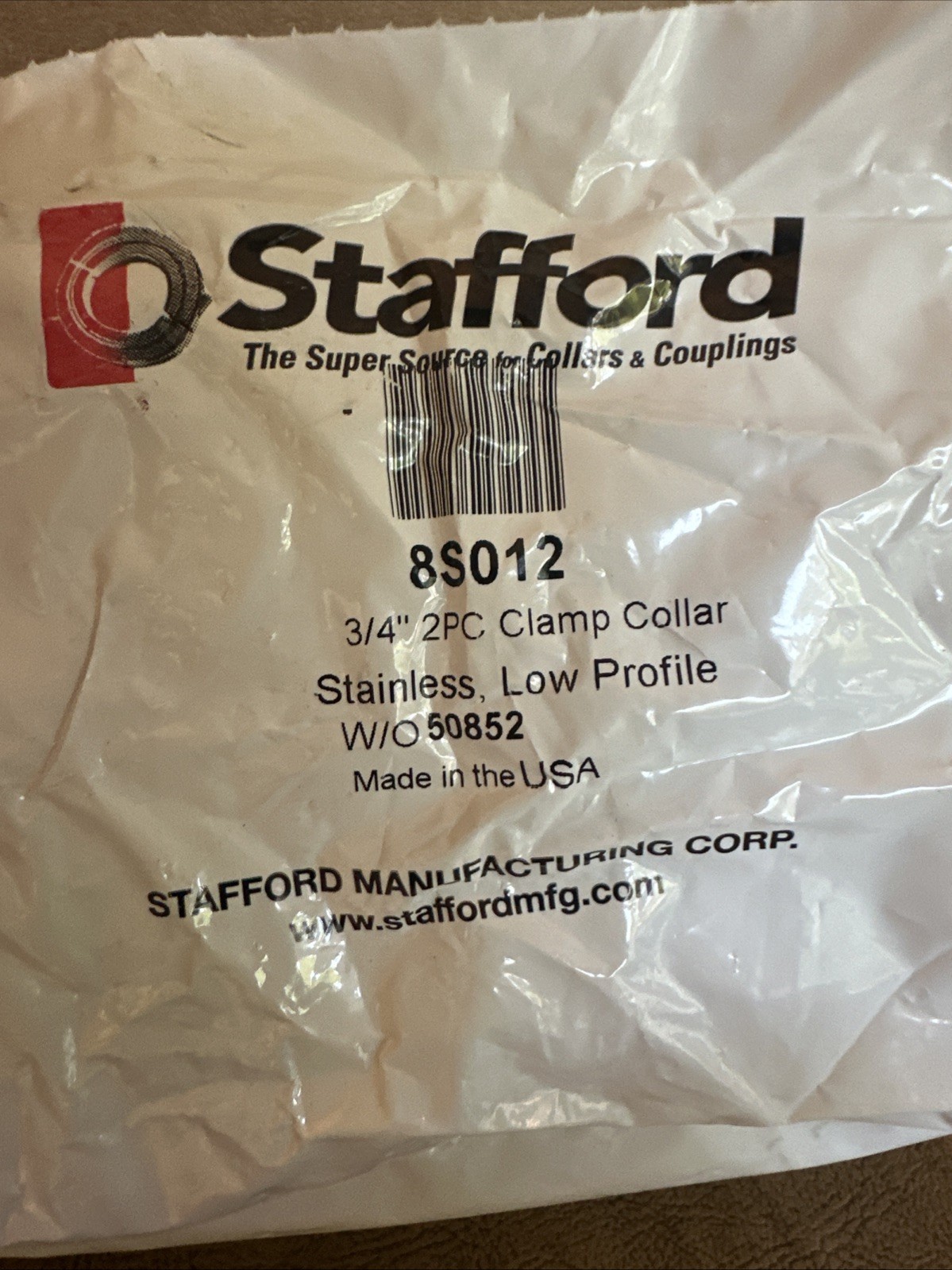 Stafford 8S012, 3-4″, 2 Piece Stainless Steel Clamp Collar, Low Profile. K8
