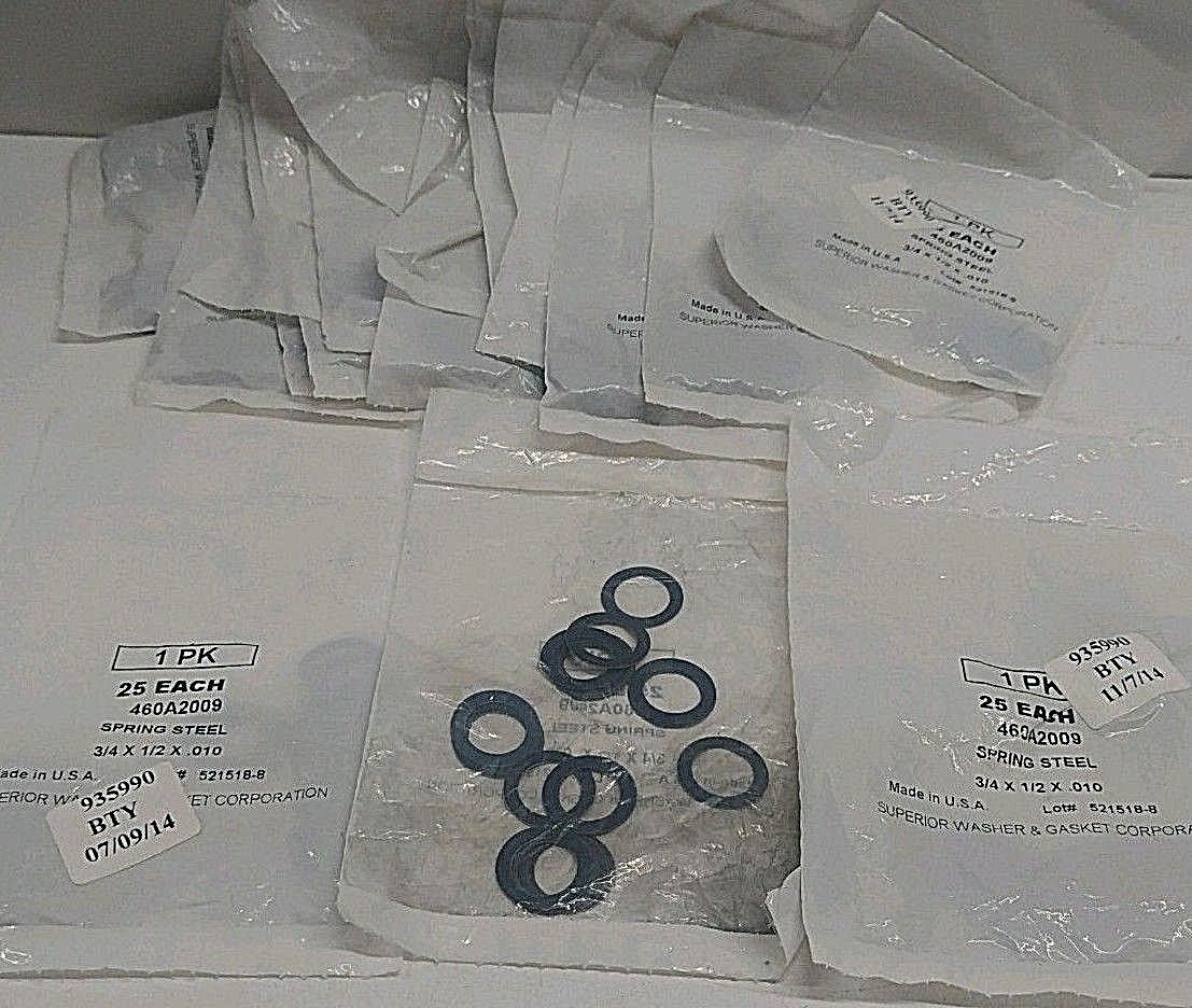 (500) NEW IN BAGS! SUPERIOR 3/4″ X 1/2″ X .010″ SPRING STEEL WASHERS 460A2009