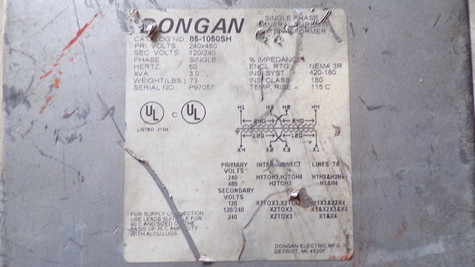 Dongan 85-1050SH Single Phase General Purpose Transformer *FREE SHIPPING*