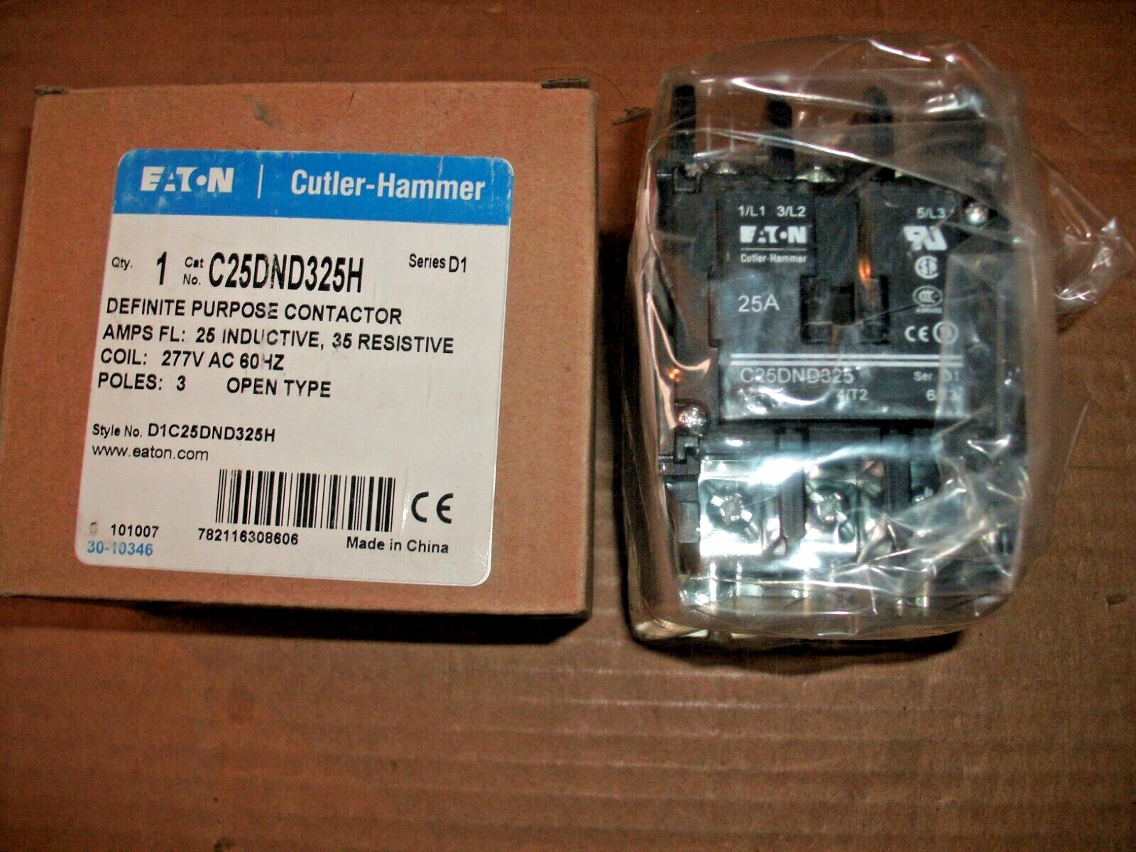 EATON C25DND325H 277V COIL 3 POLE 25A/35A CONTACTOR – 3 AVAILABLE
