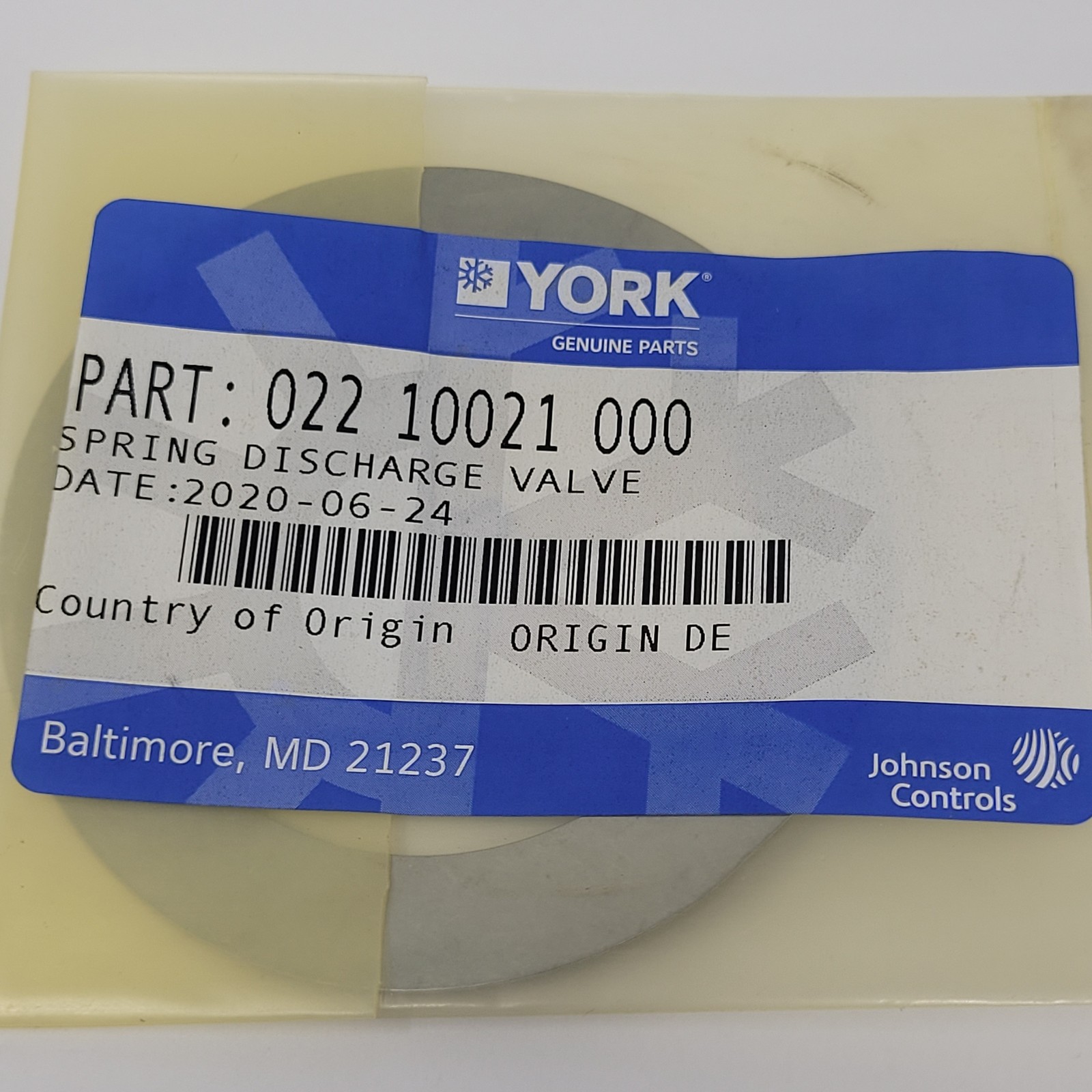 York 022 10021 000 Valve Spring Discharge, 88mm OD, 62mm ID, 0.8mm Thickness
