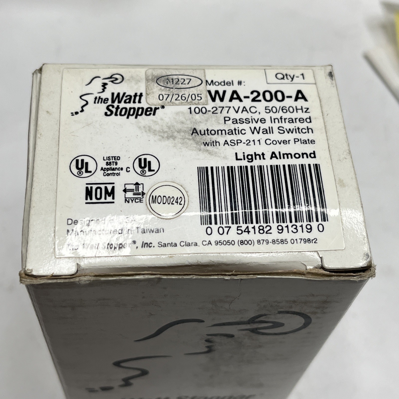 Watt Stopper WA-200-A Passive IR Automated Wall Switch 120-277 VAC 50/60 Hz