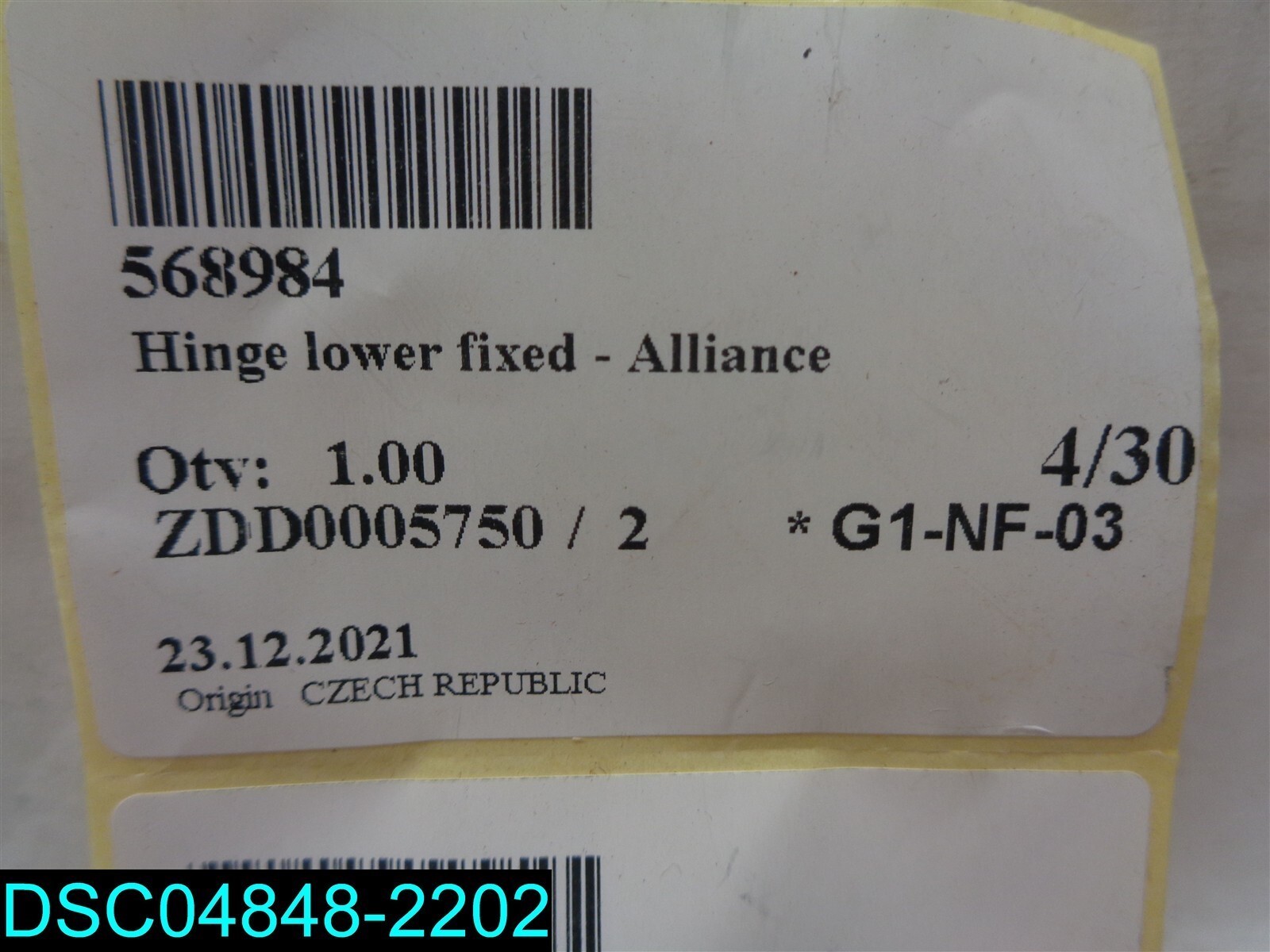 Alliance #568984 HINGE, LOWER FIXED FX180-280 CHROMO