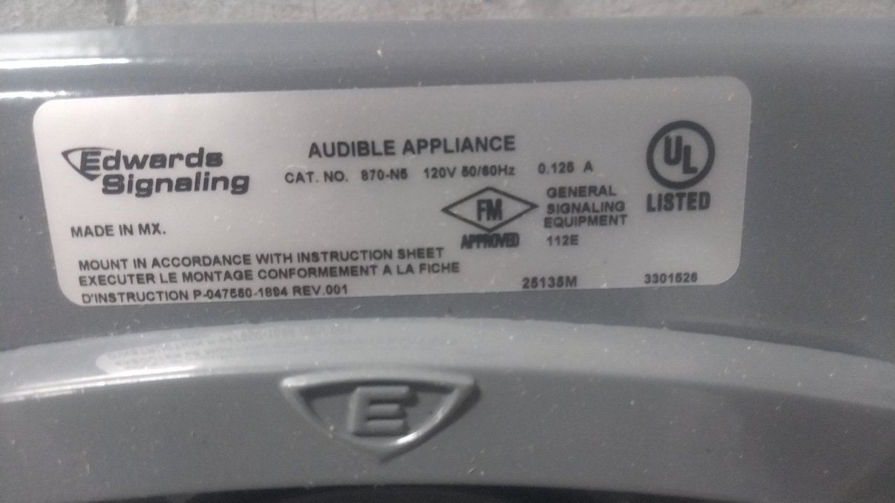 Edwards Signaling 870-N5 120VAC Wall/Flush Mount Vibrating Horn