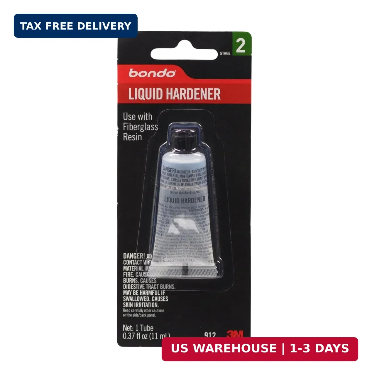 3M Bondo Liquid Hardener 1 Tube 0.37 fl oz., Use with Fiberglass Resin for Auto