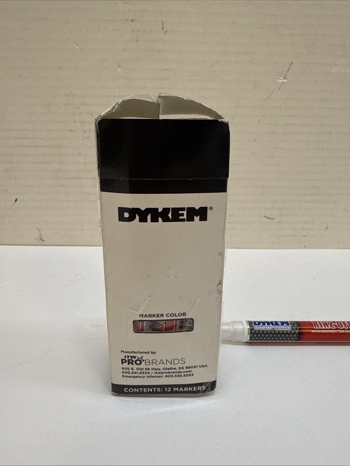 Lot of 12 Dykem 91106 Rinz-Off Temporary Ink Marker, Medium Tip Red