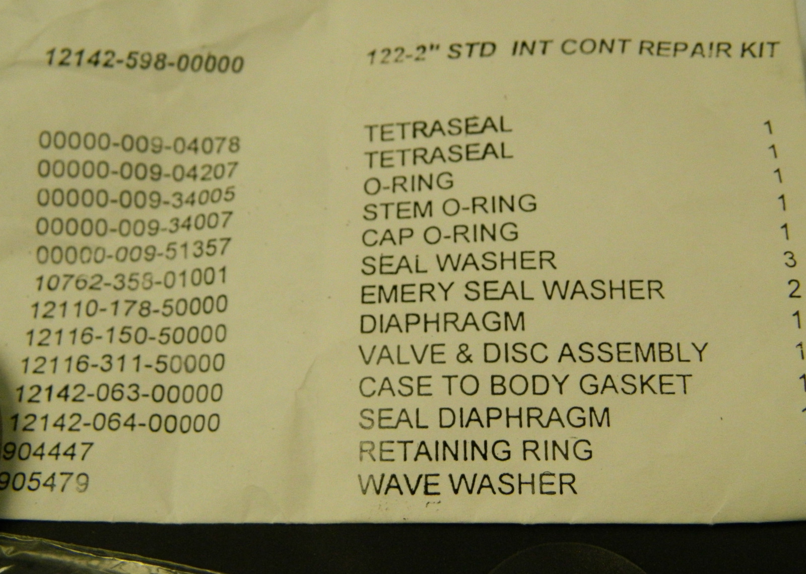 NEW NO NAME 12142-598-00000 122-2″ STD INT CONT REPAIR KIT 1214259800000