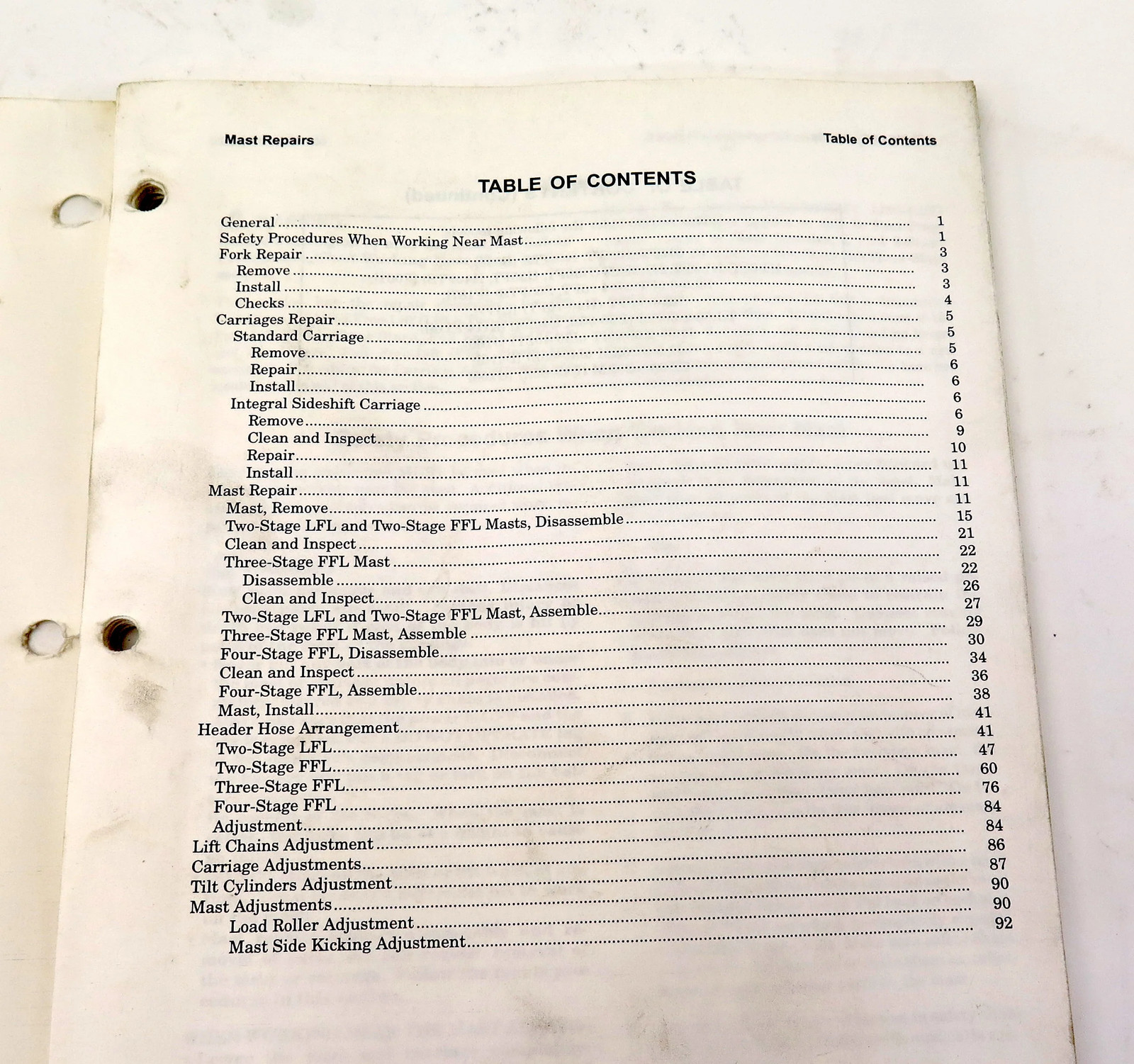 Hyster Lift Truck Mast Repairs Manual 1580524