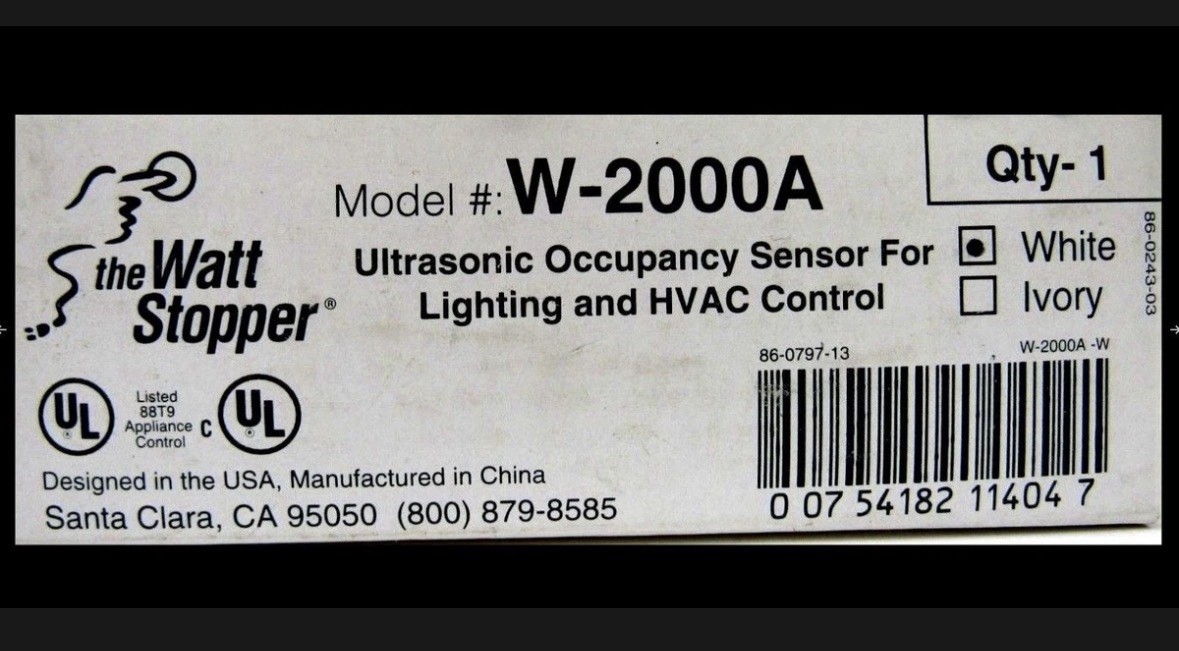 NEW GENUINE WATTSTOPPER W-2000A ULTRASONIC OCCUPANCY SENSOR