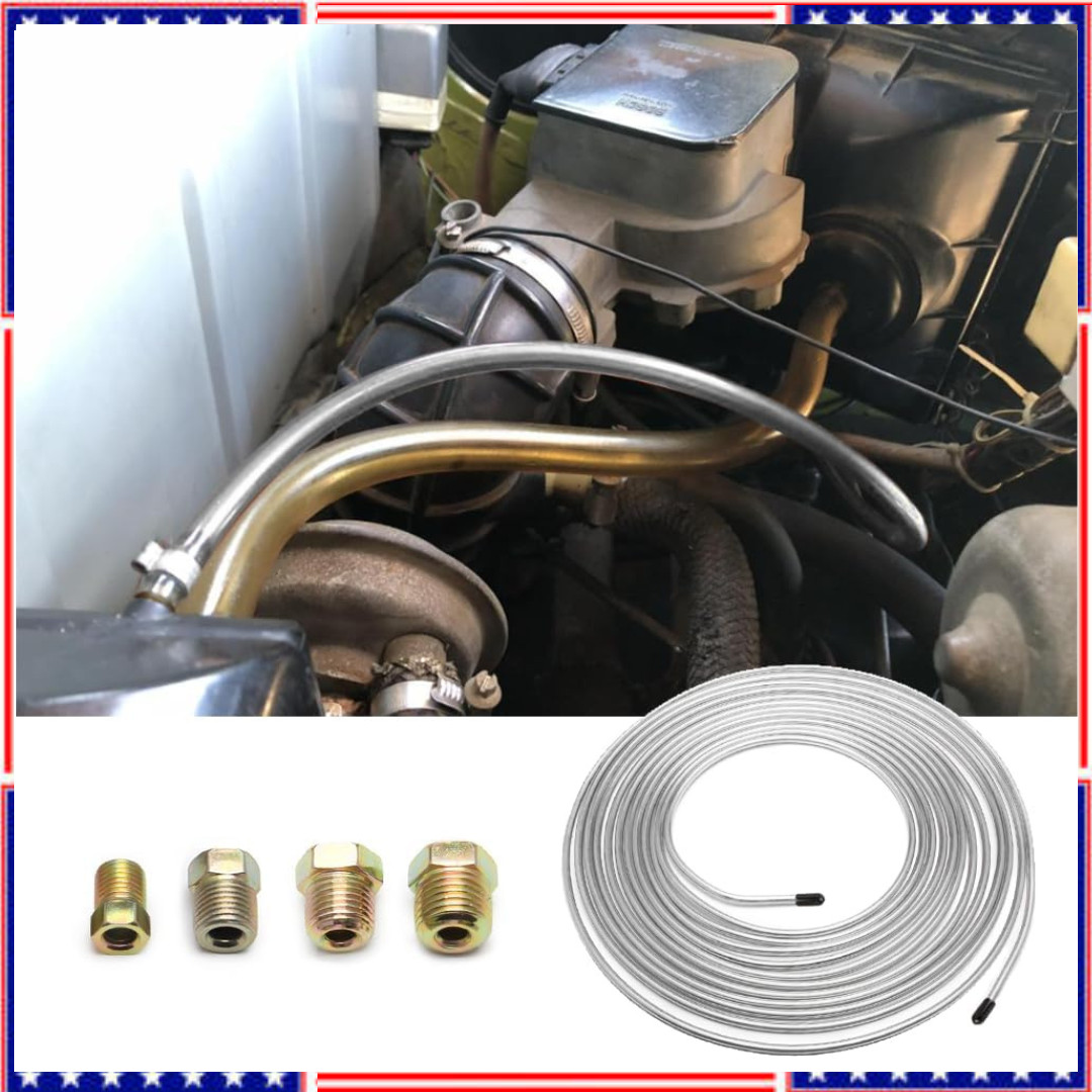 Upgraded 25 Ft 3/16″ Brake Line Tubing Kit, 2025 New Stainless Brake Silver