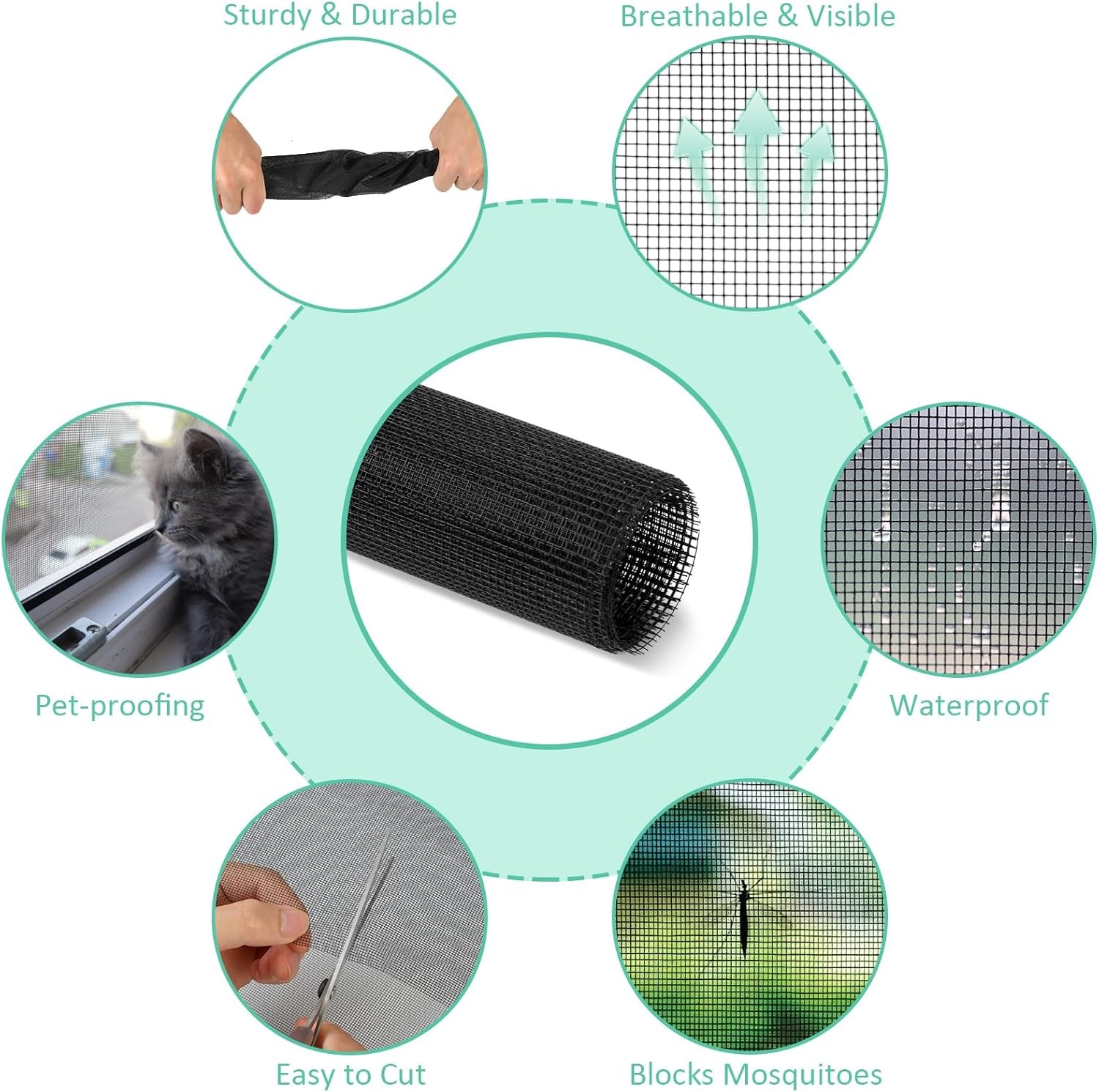 48×102 Inch Window Screen Replacement, DIY Adjustable Pet-Proof Patio Screen, An