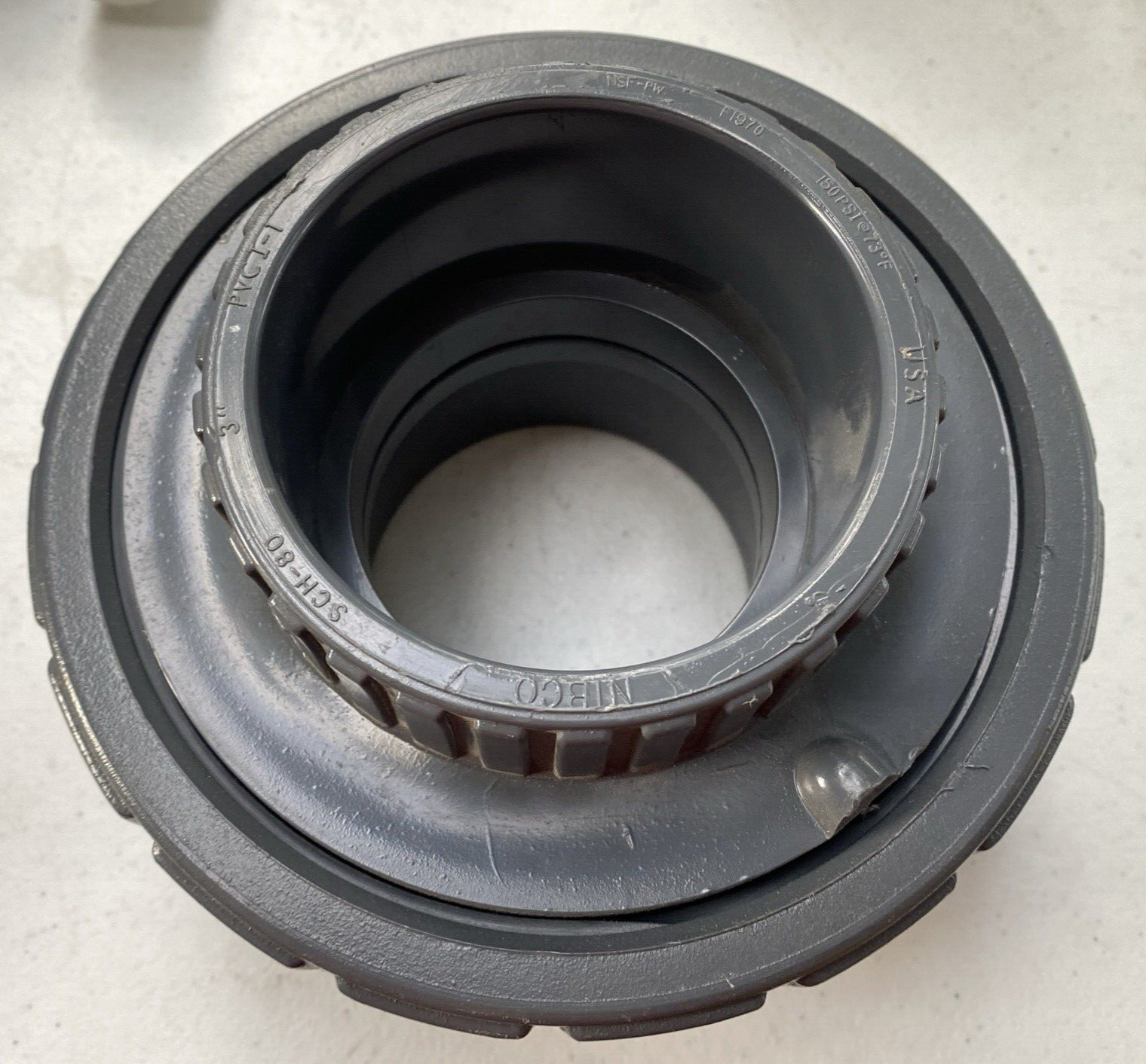 Union: 3″ x 3″ Fitting, Sch 80 PVC, Female x Female, 150 psi @ 73 Degrees F NEW