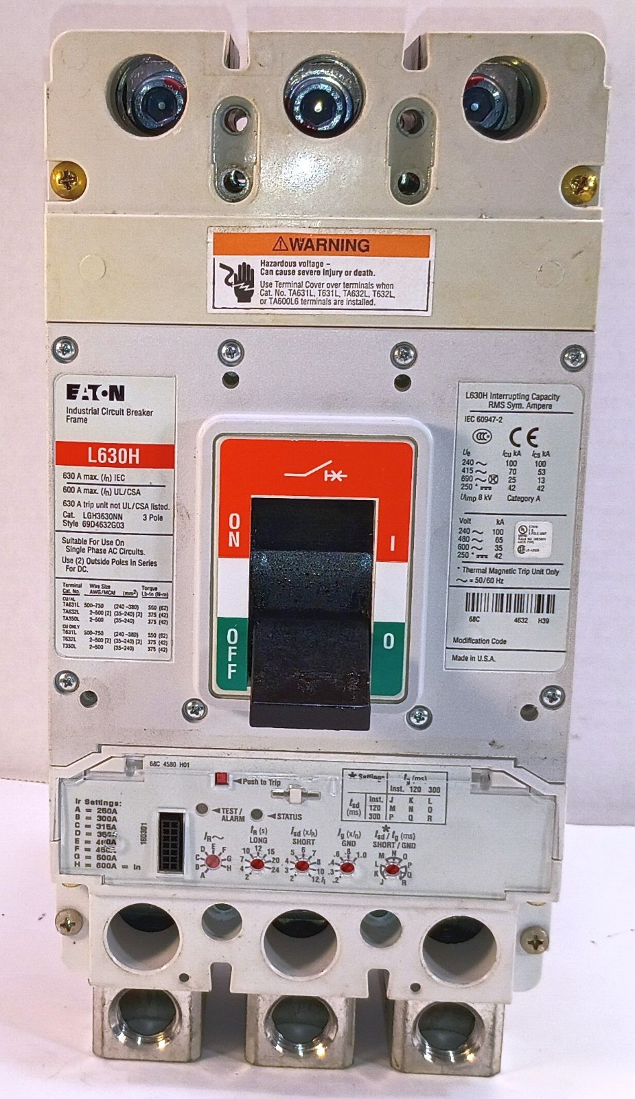 1 USED EATON LGH3630NN L630H 600 AMP MOLDED CASE CIRCUIT BREAKER **MAKE OFFER**
