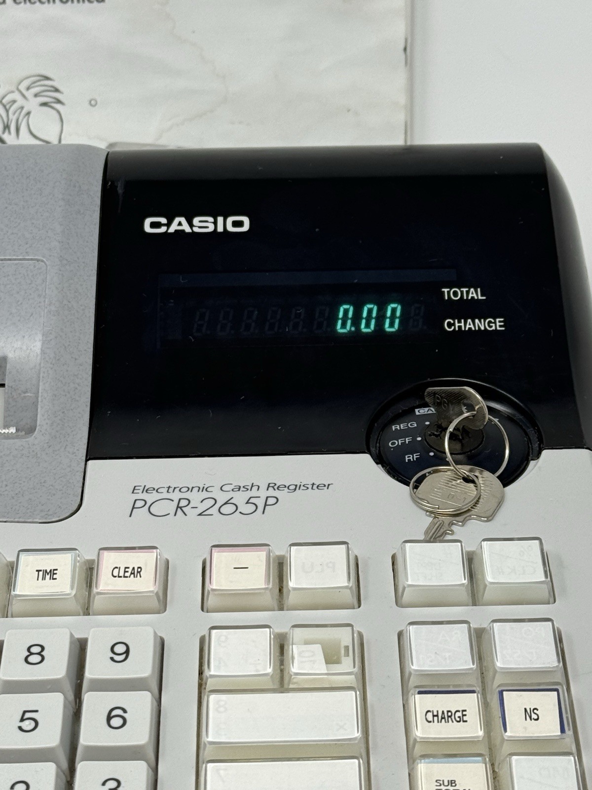 CASIO PCR-265P ELECTRONIC CASH REGISTER WITH KEY, MONEY DRAWER & MANUAL, TESTED