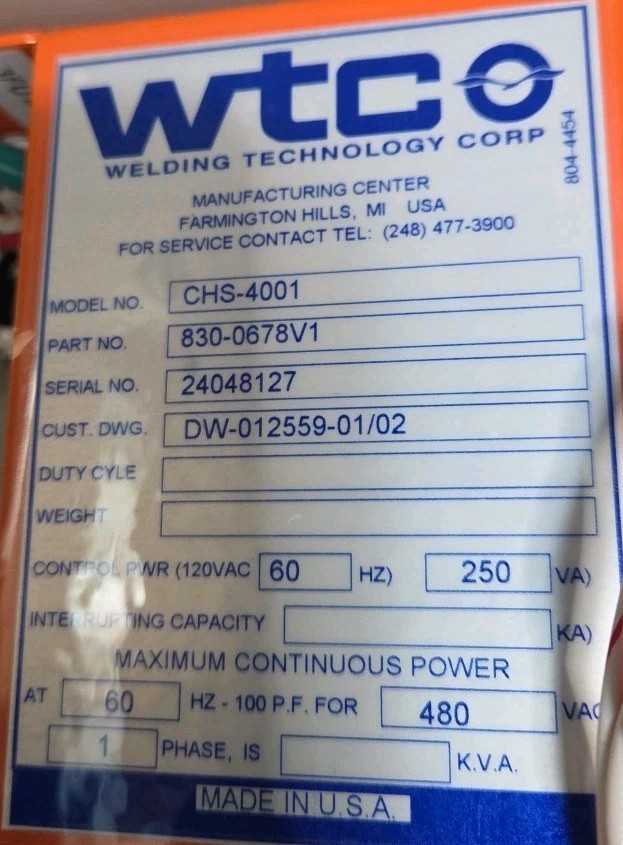 WTC CHS-4001 830-0678V1 480VAC NSNP
