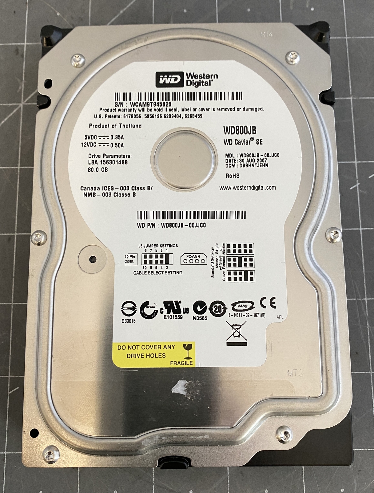Western Digital WD Caviar SE Hard Drive PN: WD800JB