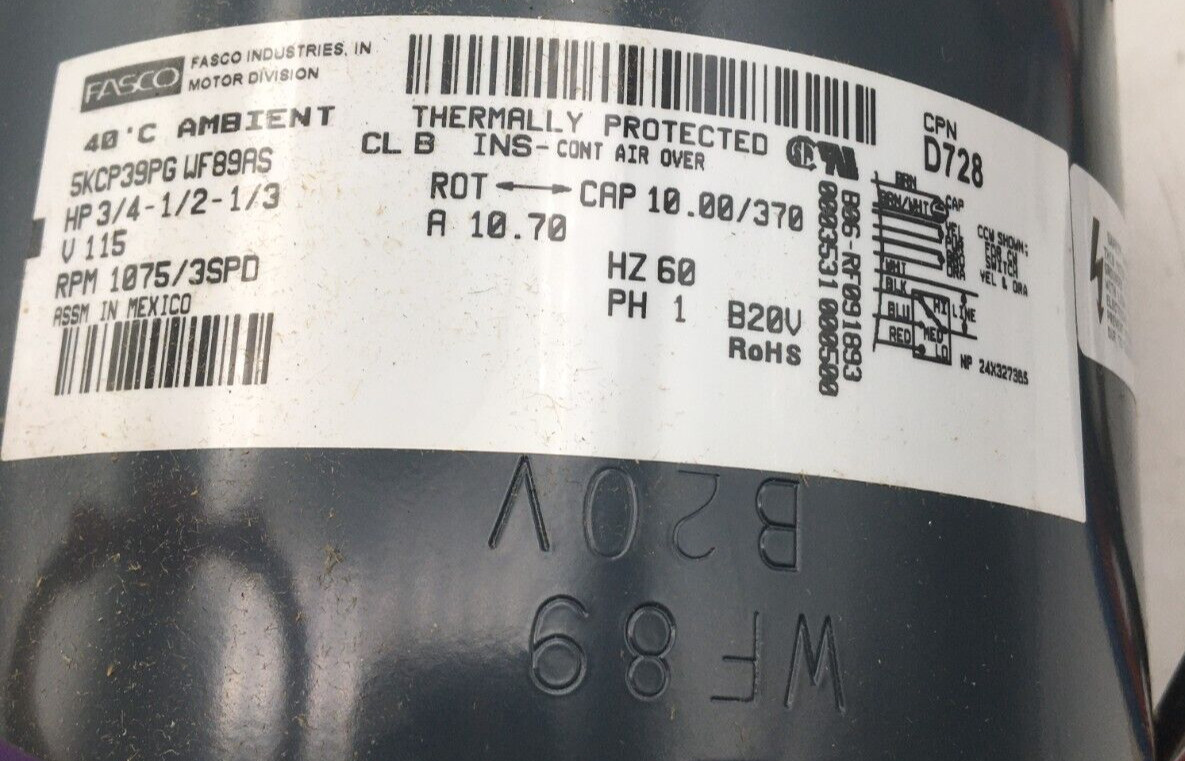 Fasco Ball Motor 3/4-1/2-1/3 115V 10.70A 1075/3SPD 5KCP39PGWF89AS New