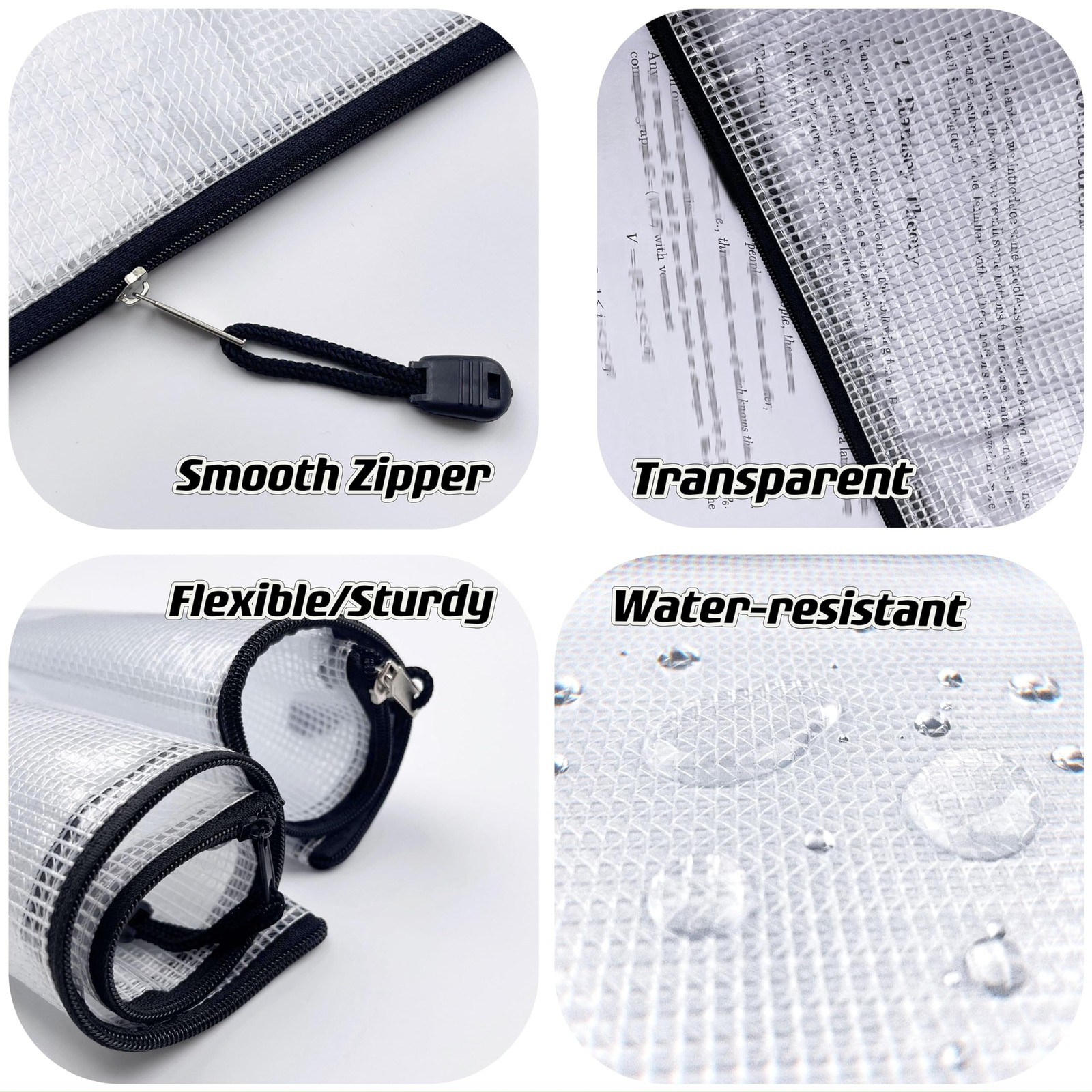 Oaimyy-8 * 10 inchs-18 Pcs-Plastic Mesh Zipper Pouch Document 8″x 10″, Black