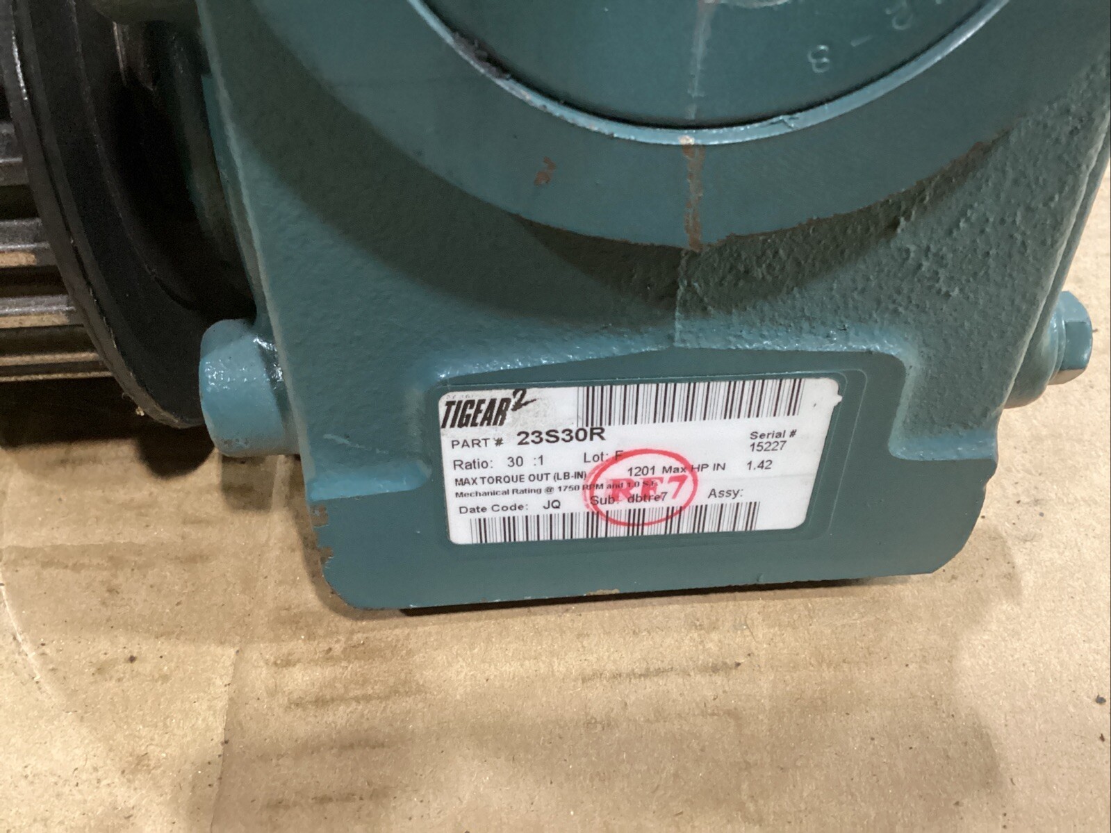 BALDOR RELIANCE 1HP MOTOR VUHM3546T W/23S30R TIGEAR GEARBOX #808KN