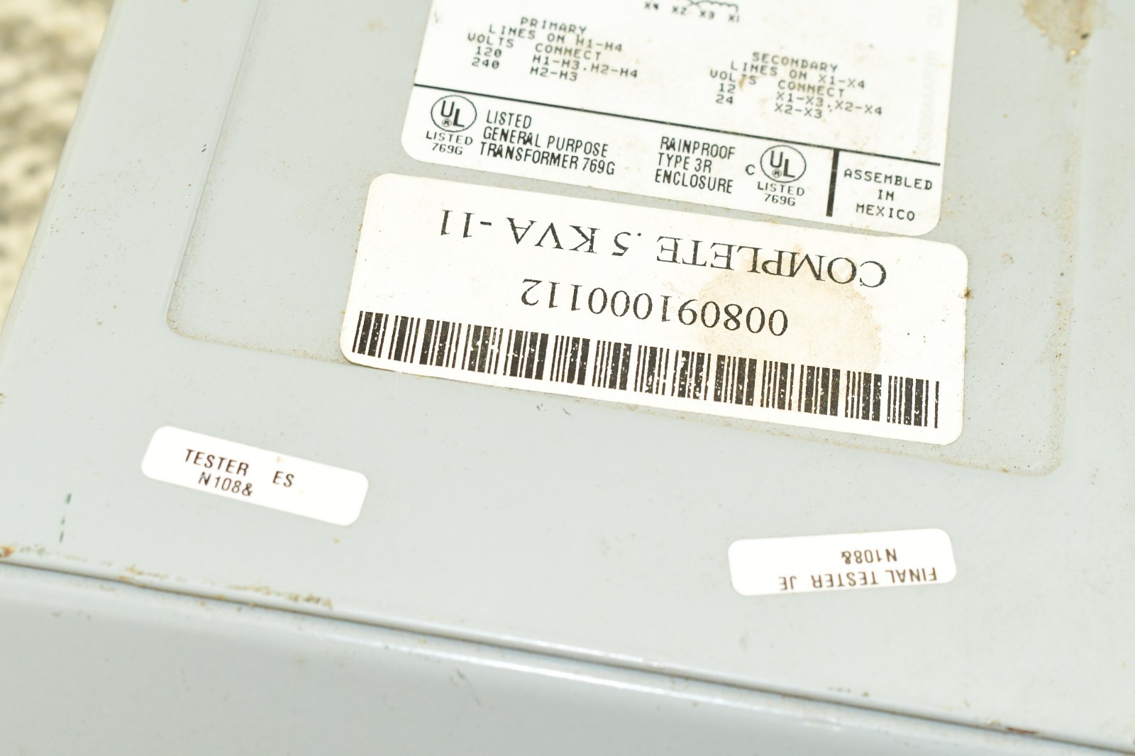 GE 9T51B0108 0.500 KVA 1 Phase 3R Enclosed Transformer 120 240 to 12/24v