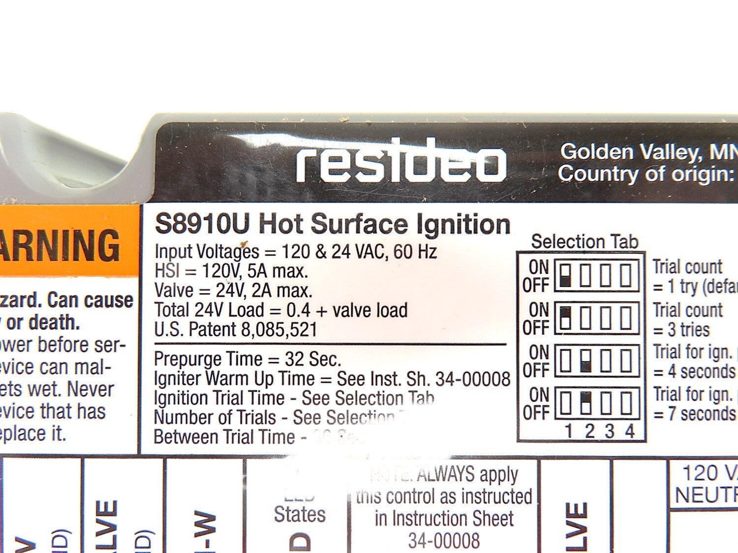 Resideo S8910U3000 Universal Hot Surface Ignition Module NEW IN BOX