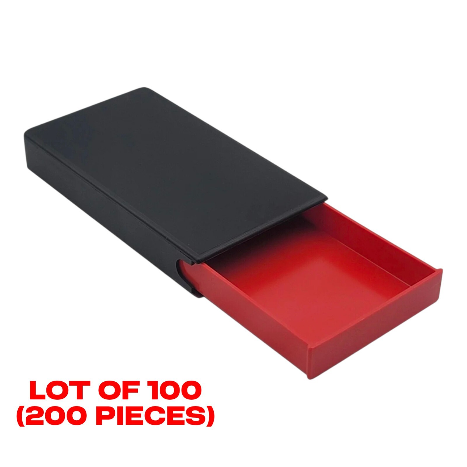 Lot of 100 Press N Pull CR Box Containers 98mm Black Shell/Red Tray (200 Pieces)