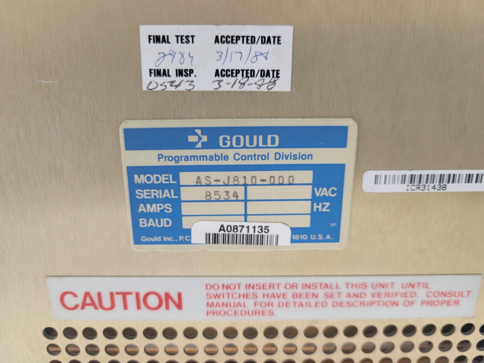 GOOD USED! GOULD REMOTE I/O ADAPTER AS-J810-000