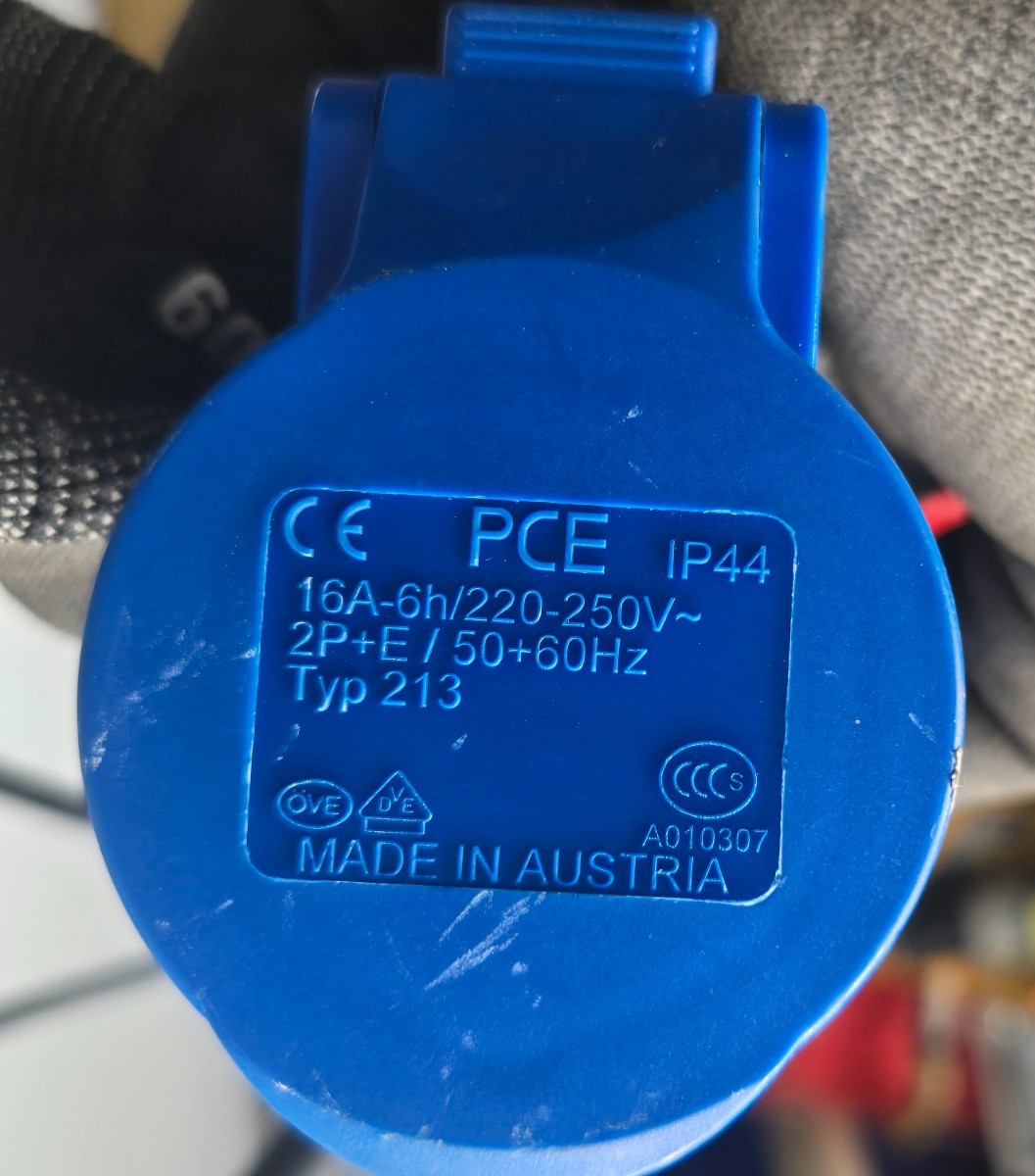 PCE IP44 16A-6h 220-250V 2P+E 50+60Hz Type 213 Panel Mount Plug