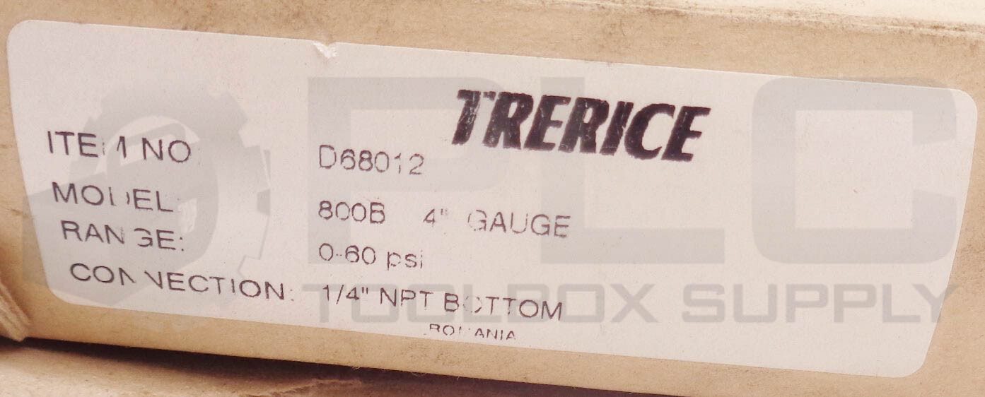 NEW TRERICE 800B PRESSURE GAUGE 4″, 0-60 PSI, 1/4″ NPT, D68012