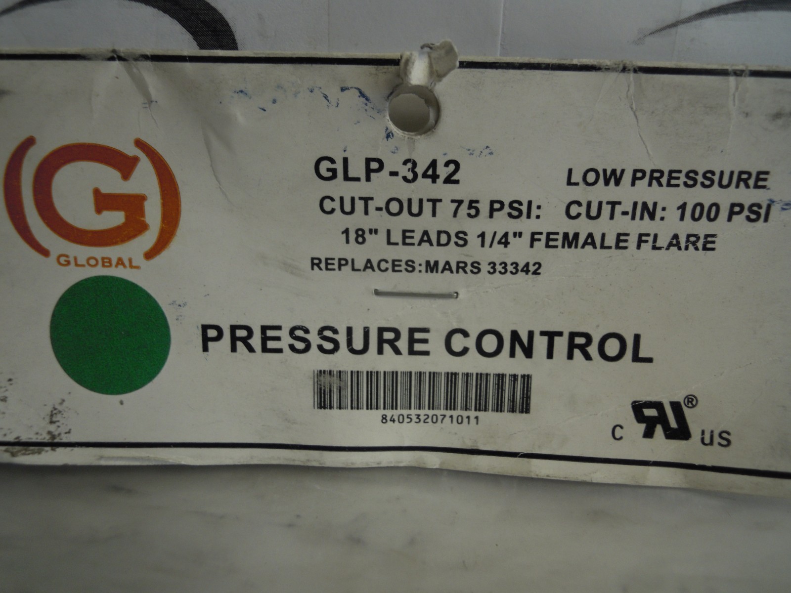 YK-03L LOW PRESSURE CONTROL SWITCH 75/100psi 1/4″ MARS 33342 GLP-342 *NEW
